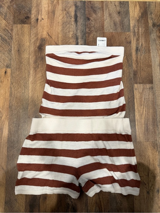 Free People Pants - Free People Rust and Cream Striped Strapless Romper